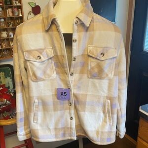 Plaid Button-Up Jacket in Cream, Tan, and Lavender Sz XS Sage Collective